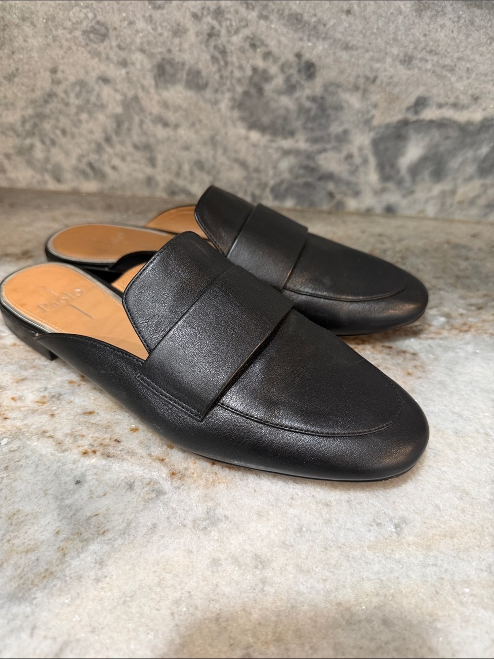 Paolo Annie Black Leather Slip-On Loafer Mule